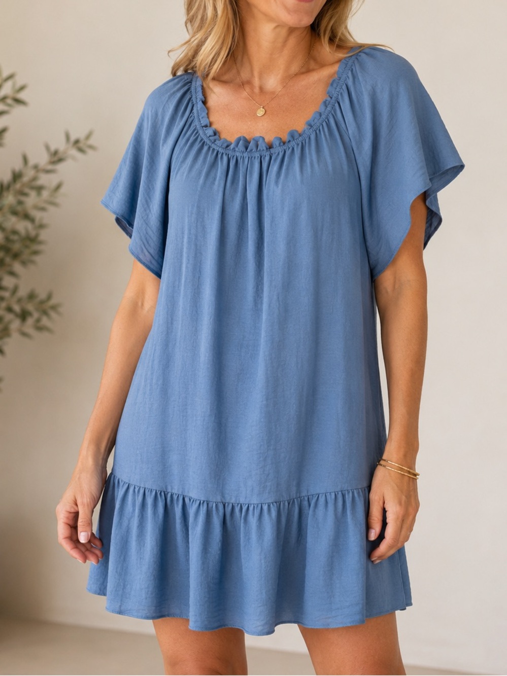 See You Monday Dusty Blue Ruffle Dress